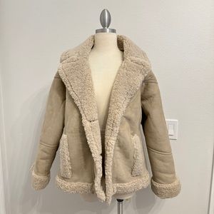 Topshop faux shearling jacket coat in taupe Size 6
